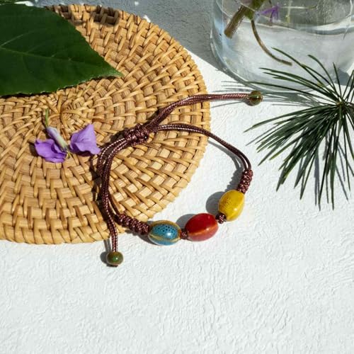 Handmade Green Boho Bracelets for Women, Bohemian Ceramic Beads Bracelets for Friends, Trendy Porcelain Stone Beaded Bracelets for Sisters - color: Multi and Green