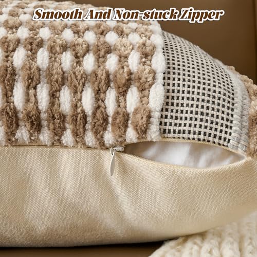 AmHoo Chenille Striped Textured Boho Throw Pillow Covers Aesthetic with Tassels Woven Decorative Pillow Case for Couch Bed Sofa Bedroom Modern Funky 18 x 18-Inch Taos Taupe - color: Taos Taupe, size: 18" x 18" (Pack of 1)