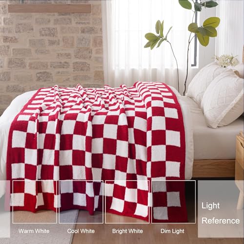 Exclusivo Mezcla Checkered Knit Throw Blanket, Ultra Soft and Warm Reversible Woven Blankets, Cozy Snuggly Throw for Couch Bed and Home Decor, Red, 50"x60" - color: Red, size: Throw (50"x60")