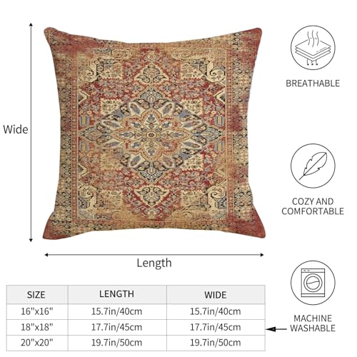 Boho Pillow Covers 18x18 Orange Ethnic Flower Throw Pillows Cover | Set of 2 Outdoor Fall Linen Decorative Pillow Cases Vintage Farmhouse Cushion Cover for Bed Living Room Couch Sofa Decor - color: Orange Boho, size: 18" x 18" (Pack of 2)