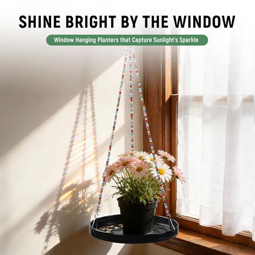 2-Pack Modern Boho Macrame Plant Hanger, 10/11 Inch Metal Hanging Planter Holder for Indoor and Outdoor Home Garden Decor, Black Hanging Plant Shelf for Window, Wall, and Ceiling. (Garden, 10/11) - style: Garden