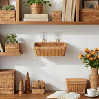 2 Pcs Wall Hanging Basket Wall Mount Pantry Fruit Basket Boho Style Decor Storage Baskets Adhesive Bathroom Cabinet Organizer for Bathroom Kitchen Garden Living Room with 4 Hooks