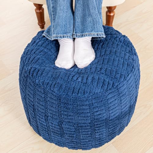 Poofieotto Handmade Unstuffed Ottoman Pouf Cover – Versatile Storage Footstool & Floor Pouf for Living Room, Bedroom, or Wedding Decor | 20" Diameter x 14" Height | Filler Not Included (Navy Blue) - color: Navy Blue