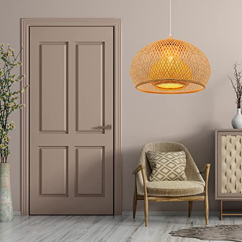 Arturesthome 1 Light Weaving Bamboo Pendant Light for Kitchen Island,17.6" Wicker Chandelier,Handmade Woven Hanging Ceiling Light for Living Room Bedroom - size: A 17.6"*11.7"