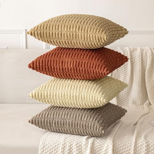MIULEE Pack of 2 Dark Rust Corduroy Decorative Pillow Covers 12x12 Inch Soft Boho Striped Throw Pillow Covers Modern Farmhouse Home Decor for Summer Sofa Living Room Couch Bed - color: Dark Rust, size: 12" x 12" (Pack of 2)