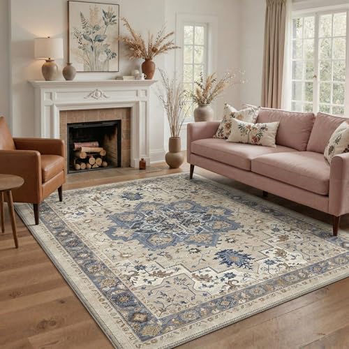 GENIMO Area Rug 2x3 Doormat, Machine Washable Low Pile Rugs, Small Retro Entryway Mat for Entrance, Hallway, Kitchen and Corridor, Blue Cream - color: Area Blue Cream, size: 2' x 3' (Rectangular)