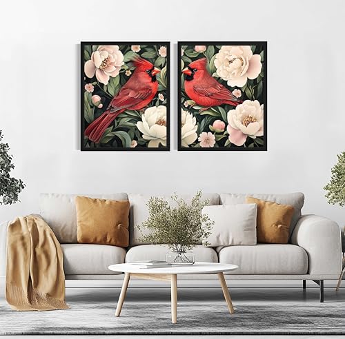 Red Cardinals William Morris Wall Art Poster Prints, Vintage Flowers Tapestry, Floral Decor for Living Room, Bedroom, Office, Bathroom AA12 (Red Cardinals, 18 x 24 inches (2 Panels), Unframed) - color: Red Cardinals, size: 18 x 24 inches (2 Panels)