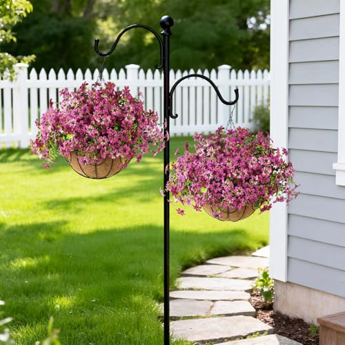 ZFProcess Artificial Flowers Hanging Baskets, Multicolor 12 Bundles Faux Flower Outdoor Hanging Basket Spring Summer Decoration, Fake Flowers Plants for Porch Patio Balcony Home Yard Decor (Rose red) - color: Light Purple