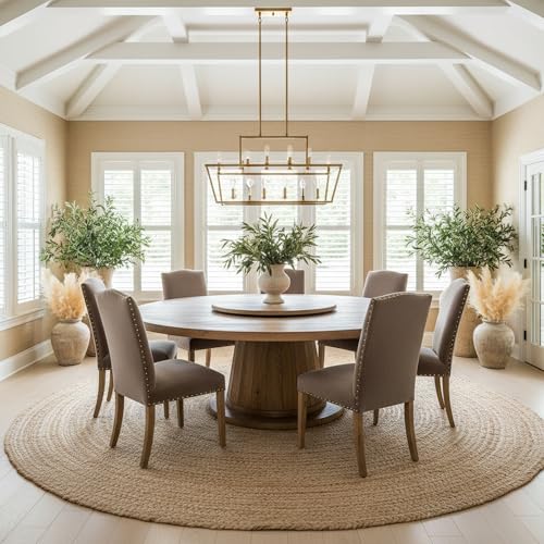 FRELISH DECOR Handwoven Jute Area Rug - 10 feet Round - Natural Yarn - Rustic Vintage Beige Braided Reversible Rug - Eco Friendly Rugs for Bedroom - Kitchen - Living Room - Farmhouse (10' Round) - color: Natural, size: 10' (Round)