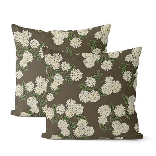 Brown Spring Pillow Covers 16x16 Inch 2 Pcs Green Yellow Hydrangea Flower Decor Throw Pillows Vintage Floral Seasonal Summer Outdoor Decoration Pillowcase Linen Cushion Cover for Couch Sofa - color: Brown Hydrangea, size: 16" x 16" (Pack of 2)