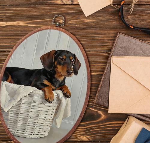 Lulavo Dachshund Laundry Basket Round Wall Art, Countryside Round Wall Decor, Retro Farmhouse Landscape Hanging Canvas Prints for Laundry Room Washroom Bathroom, 8.6x11.4 Inch - color: 02