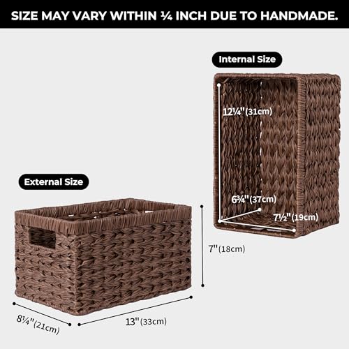 GRANNY SAYS Wicker Storage Baskets for Shelves, Wicker Baskets for Organizing, Waterproof Woven Basket for Pantry, Rectangle Basket for Shelf, Brown, 2-Pack - color: Brown, size: 13"L x 8 ¼"W x 7"H