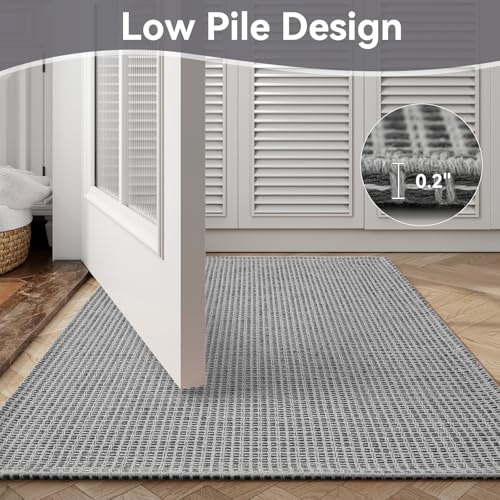 2x5 Washable Runner Rug, Non Slip Kitchen Runner Rug, Boho Woven Hallway Runner, Low-Pile Indoor Entryway Rug, Durable Small Area Rug for Bedroom & Laundry Room (2'x5', Grey) - color: Grey, size: 2' x 5'