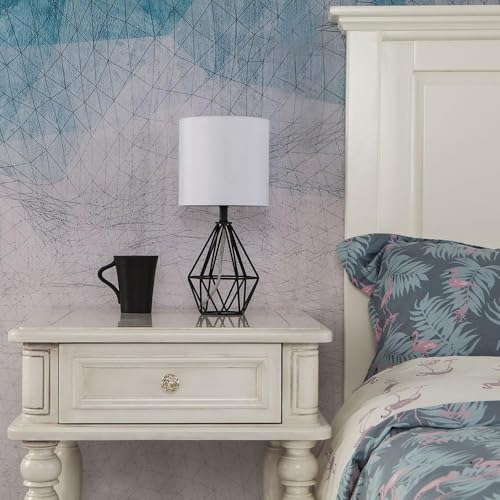 Black Bedside Table Lamps Set of 2, Small Nightstand Lamps for Bedroom, Modern Desk Lamps with TC Fabric Shade Geometric Metal Base for Living Room Study Office Farmhouse - color: Black-2 Pack