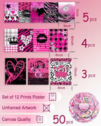 KBKBART Mcbling Y2k Room Decor Aesthetic, 12 Pcs Trashy Y2k Posters and 50 Pcs Y2k Sticker for Teen Girl's Bedroom, Early 2000s Room Decor, Hot Pink Wall Art Aesthetic Pictures, Emo Baddie Prints Wall Collage for Dorm Bedroom Apartment Decor (UNFRAMED) -