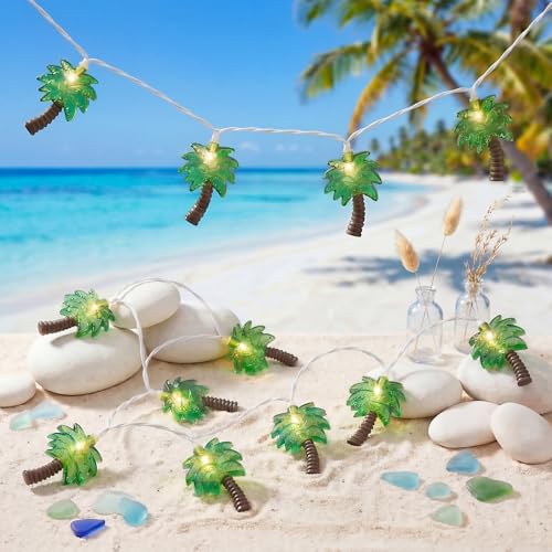 12Ft Summer Beach Hawaiian String Lights - 20 LED Palm Tree Lights for Luau Pool Decor, Hawaii Theme Summer Outdoor Indoor Tropical Party Decorations - color: 20 Palm Tree Ligths