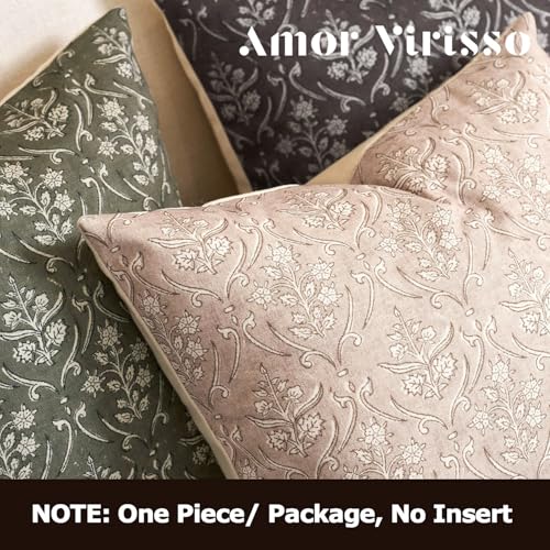 Amor Virisso Floral Pillow Covers 20x20 Inch Farmhouse Block Print Pillow Cover Accent Square Neutral Modern Decorative Throw Pillow Covers for Living Room Couch Bed Sofa Chair, Light Camel - color: Light Camel, size: 20" x 20" (Pack of 1)