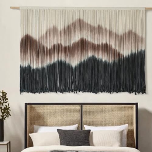 IOWER Macrame Wall Hanging 57" W x 35" L Brown Mountain Dip-Dyed Macrame Wall Decor Large Modern Fiber Art Boho Wall Decor - color: brown