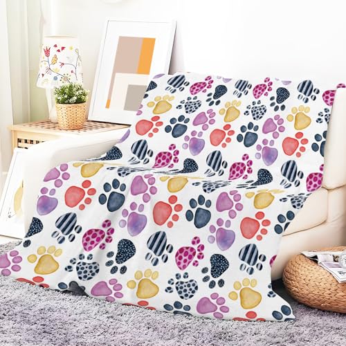 Throw Blanket for Couch, 300GSM Warm Soft Cozy Flannel Blanket, Cute Blanket for All Seasons Bedroom Home Decor Gifts, Colorful Dog Paws 50x60 Inches - color: Colorful Dog Paws