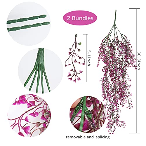 RECUTMS Artificial Hanging Plants Fake Hanging Vines Boston Fern Greenery Hanging Wall Plants for Home Room Garden Wedding Outside Decoration (Fuchsia 4P) - color: Fuchsia