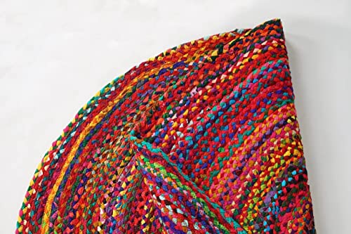 GRUHUM Round Jute Cotton Area Rug 7ft Handwoven Natural Fiber Multicolour Farmhouse Cotton Area Rug Soft Braided Rustic Vintage -Indoor EcoFriendly Kitchen Bedroom Living Hallways Enterways 7'ft Round - color: Multi Color- 27, size: 7' (Round)