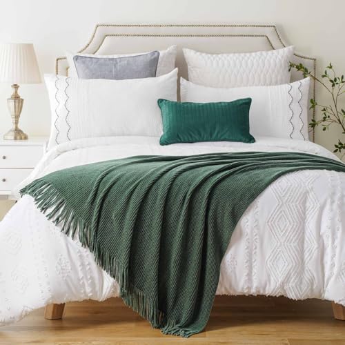 BATTILO HOME Dark Green Throw Blanket for Couch, Soft Chenille Knit Throws with Tassels for Home Decor, Christmas Green Throws for Bed Couch Cover, 60"x80" - color: Dark Green, size: 60 x 80 in.