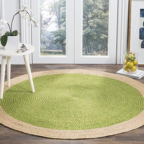SAFAVIEH Area Rug 3' Round - Natural Fiber Collection - Green & Natural Brown, Handmade Jute, Braided Border Design (NF801G) - color: Green/Natural, size: 3' (Round)