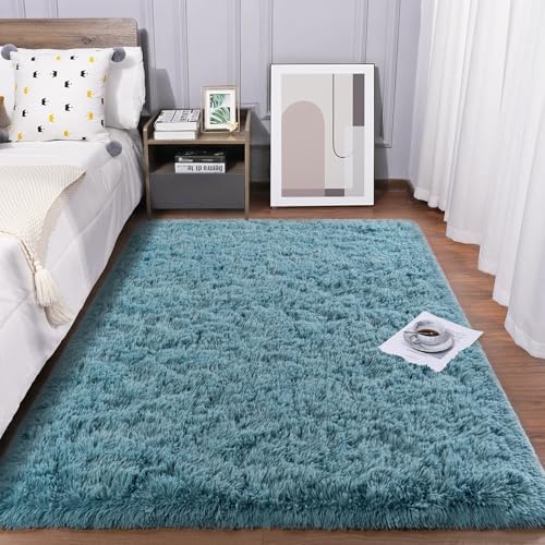 Kelarea Area Rug for Living Room, 4x6 Non-Slip Turquoise Green Rug Fluffy Soft Shag Rugs, Fuzzy Shaggy Plush Carpet for Bedroom, Nursery Rooms, Home Dorm - color: Turquoise Green, size: 6' x 4' (Rectangular)