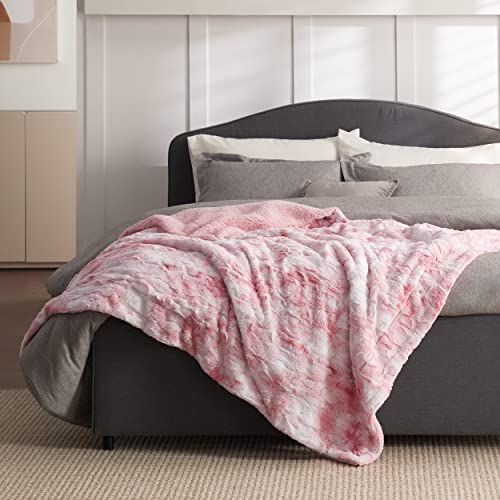 Bedsure GentleSoft Sherpa Fluffy Blanket Twin Size - Fleece Warm and Cozy Throw for Women Gift, Plush & Fuzzy Faux Fur Christmas Blanket for Couch, Sofa, Bed Decor, Tie Dye Design, Pink, 60x80 Inches - color: 04 - Pink, size: Twin (60" x 80")