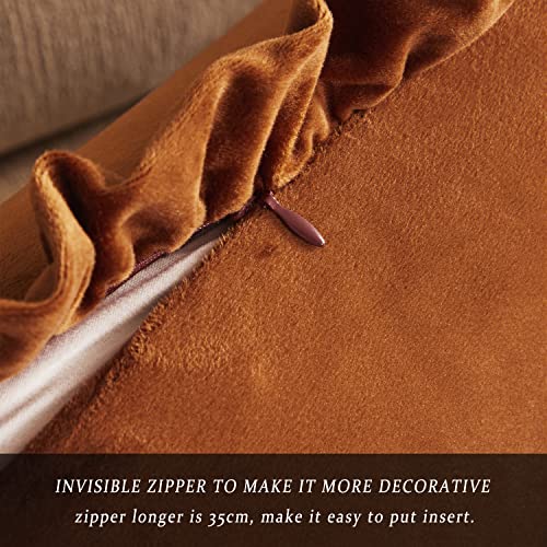 GIGIZAZA Burnt Orange Decorative Throw Pillow Covers, 18x18 Velvet Ruffle Cushion Pillow Covers for Sofa Couch Set of 2 - color: Burnt Orange, size: 18" x 18" (Pack of 2)