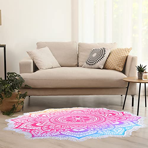 Large Microfiber Boho Mandala Beach Towel Round Bohemian Beach Blanket Hippie Indian Throw Blanket Beach Tapestry Sand Free Quick Dry Yoga Picnic Yoga Mat Wall Decor Circle Tablecloth,59'',Gradient - color: Gradient Mandala