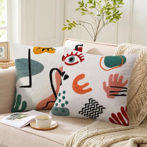 Merrycolor Boho Abstract Pillow Covers Colorful Woman Face Line Cute Pillow Cases Mid Century Aesthetic Modern Boho Pillows Decorative Throw Pillows for Bed Couch Living Room,1PC 18×18 inch - color: Colorful, size: 18" x 18" (Pack of 1)