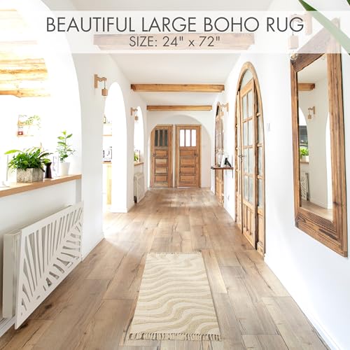 Beautiful 2x6 ft. Boho Runner Rug with Tassels for Your Hallway, Bedroom Or Living Room - Soft Cotton Carpet Fits Perfectly in Any Kitchen/Dining Space - Washable Rug Enhances Any Home Decor
