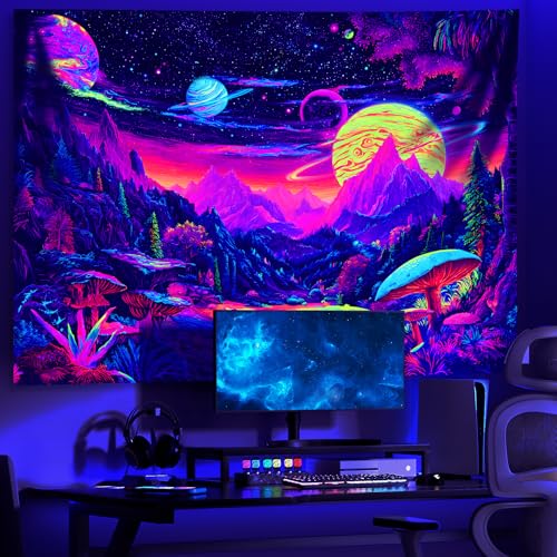 AOHMPT Blacklight Tapestry Glow in the Dark Tapestry Landscape Design 79'' × 59'' Inch Wall Hanging Decor for Bedroom Living Room - color: landscape -B, size: 79"L x 59"W