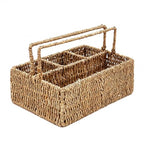 PEMAR Large L-Sized Hand Woven Utensil Caddy Carrier, Natural Jute Wicker Condiment Holder for Table, Kitchen Set Counter Top Silverware Organizer, Rustic Storage for Forks, Spoons, Seagrass