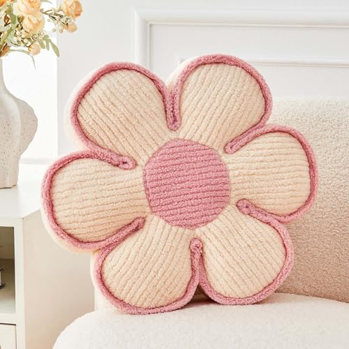 Kcvvcr Flower Pillow, Soft Flower Decorative Throw Pillow, Cute Daisy Flower Shaped Seating Floor Cushion Room Décor Plush Pillows for Sofa Couch Bed (13.7 Inch, Ivory) - color: Six Petals-ivory, size: 13.7 Inch