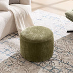 Upholstered Round Ottoman, Green Pouf Ottoman, Modern Footstool with Soft Padded Seat & Solid Wood Frame, Multifunctional Vanity Stool Accent Seat for Living Room and Bedroom, Chenille - color: Green Chenille, size: Set of 1