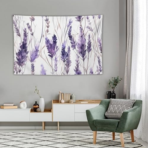 HZOHNAGO Lavender Flower Tapestry Watercolor Purple Floral Pattern Printed Wall Tapestry Wall Hanging for Bedroom Living Room Dorm 90" W x 60" H - color: Lavender-12, size: 90"L x 60"W