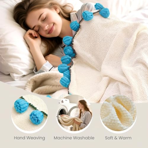 Flower Bouquet Blanket, Birthday Gifts for Mom Women Grandkids Teacher Wife Girlfriend Her, Crochet Flower Blanket, Soft Knitted Throw Blankets for Housewarming Gifts (Blue Roses) - color: D-blue Roses
