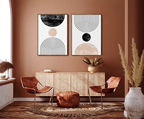 Mid Century Modern Wall Art Prints Set of 2, Neutral Abstract Geometric Wall Art Boho Canvas Prints Mid Century Eoind Wall Decor Modern Abstract Pictures Artwork for Home Room 16x24 Inch Unframed - color: Mid Century Prints, size: 16x24 Inch Unframed