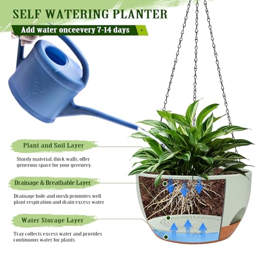 Hanging Planters for Outdoor Indoor Plants, 2 Pack 10 Inch Hanging Basket Plants Outdoor, Self Watering Hanging Planter with Plant Hanger for Garden Home Decoration (Green, 10 inch) - color: Green, size: 10 inch