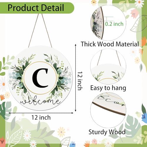 Monogram Letter C Wreaths for Front Door Wreath Wooden Welcome Sign for Front Door Decor Floral Family Last Name Initial House Warming Spring Summer Porch Rustic Wall Home Kitchen Boho Decorations - color: Letter C
