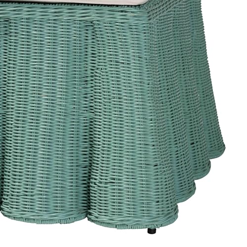 Bali & pari Palm Bohemian Seafoam Green Scallop Rattan Ottoman - color: Seafoam Green