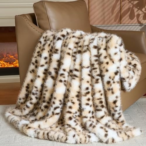 Luxury Fluffy Faux Fur Throw Blanket,Thick Fluffy Silky Fuzzy Cozy Blanket,Plush Blankets for Couch, Sofa, Chair, Bed-Leopard Print,50x60 Inches - color: Leopard Print, size: Throw (50" x 60")