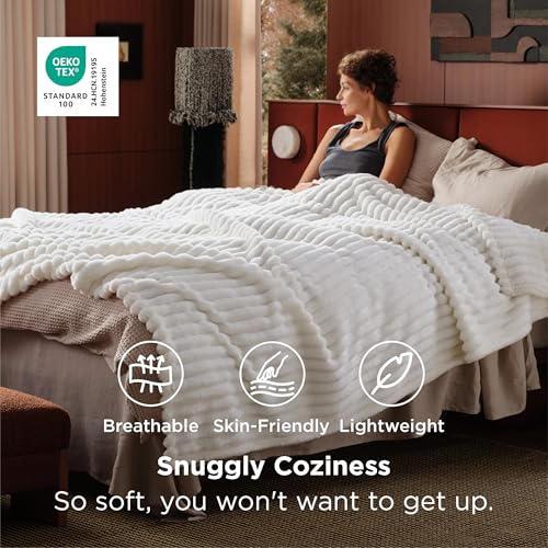 Bedsure GentleSoft California King Size White Fleece Blanket for Bed - Cozy Soft Blankets for Women, Cute Large Throws for Girls, Off White, 102x96 Inches - color: Off White, size: California King