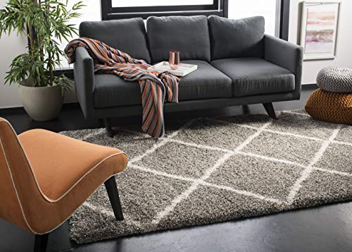SAFAVIEH Hudson Shag Collection Accent Rug - 2' x 3', Grey & Ivory, Modern Trellis Design, Non-Shedding & Easy Care, 2-inch Thick Ideal for High Traffic Areas in Foyer, Living Room, Bedroom (SGH281B) - color: Grey/Ivory, size: 2' x 3' (Rectangular)