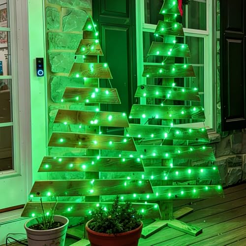 QITONG Green Solar Fairy Lights, 2 Pack Each 66ft 200 LED String Light Outdoor Waterproof, Silver Wire Christmas Twinkle Mini Lights with 8 Modes - color: Green
