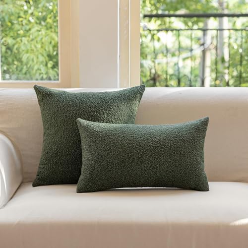GEEORY Decorative Throw Pillow Covers 16x16 Inch Pack of 2,Textured Boucle Neutral Cushion Cases for Bed Couch Sofa, Accent Mordern Farmhouse & Minimalist Home Decor (Olive Green) GE05-16 - color: Olive Green, size: 16" x 16" (Pack of 2)