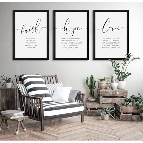 Bible Verses Wall Decor 3 Pieces Scripture Quotes Canvas Wall Art Faith Hope Love Scripture Posters Prints Christian Artwork Pictures for Living Room Bedroom Decoration 12x16 Inch Black Framed - color: Bible Verse Art - One, size: 12x16 Inch Black Framed