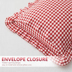 KKJIAF Ruffle Gingham Pillow Covers 24 x 24 Inches, Cotton Gingham Pillow Cases Set of 2, Linen Feel Ruffled Plaid Pillow Shams with Envelope Closure for Sofa Bed (Red/White Plaid) - color: Black Plaid, size: 24" x 24" (Pack of 2)